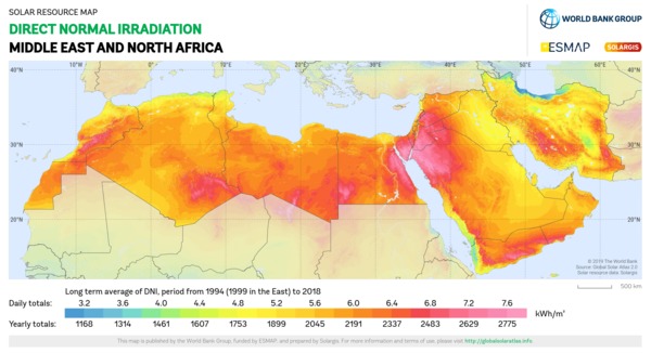 法向直接辐射量, Middle East and North Africa